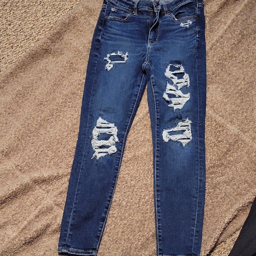 American Eagle Outfitters Dark Blue Distressed Skinny Jeans